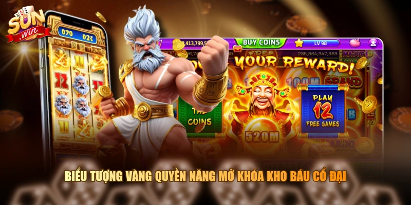 Biểu tượng vàng quyền năng mở khóa kho báu cổ đại