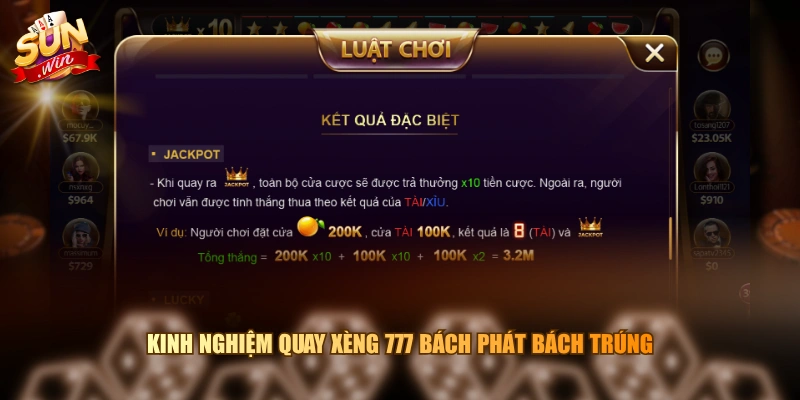 Kinh nghiệm quay xèng 777 bách phát bách trúng